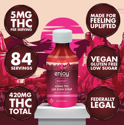 Enjoy Boost 420 mg Live Rosin Delta 9 THC Syrup - Sativa-Infused Watermelon