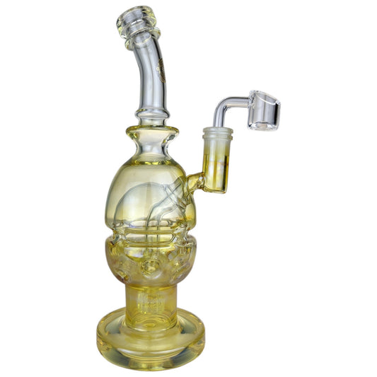 On Point Glass - 10" Fabb Egg Gold Fumed Split Chamber Matrix Perc Banger Hanger Water Pipe - with 14M Banger