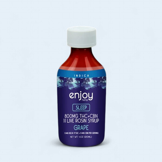 Enjoy Sleep 800 mg Live Rosin THC+ CBN Syrup (400 mg of Delta 9 THC + 400 mg of CBN) - Indica-Infused Grape